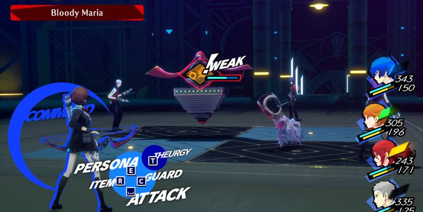 Image of Yukari using her normal attack on the Bloody Maria boss in Persona 3 Reload