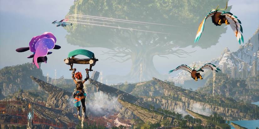 Player using a Glider with Pals in Palworld