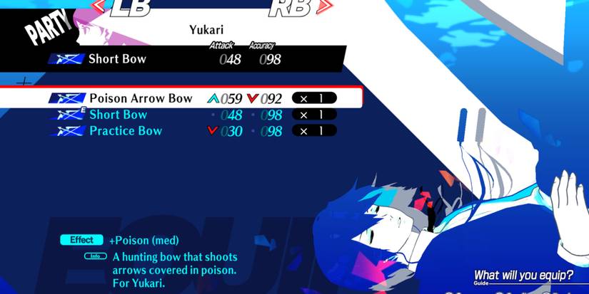 Poison Arrow Bow weapon in Persona 3 Reload