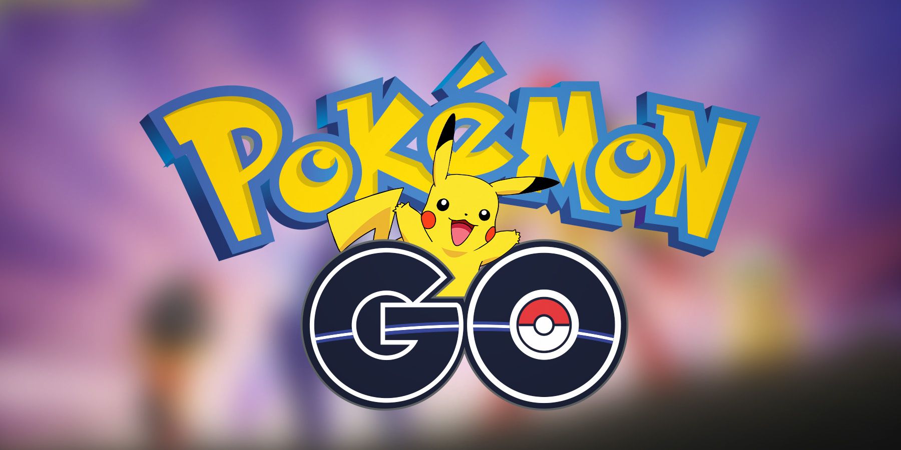 Pokemon GO logo with happy-looking Pikachu over blurred Horizons event purple promo image