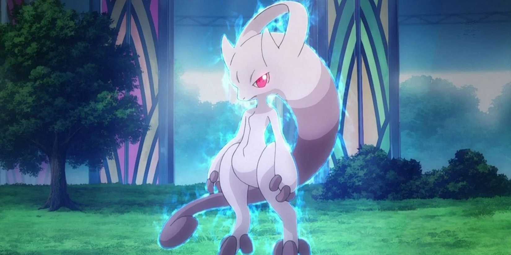 mega-mewtwo y in the pokemon anime hovering