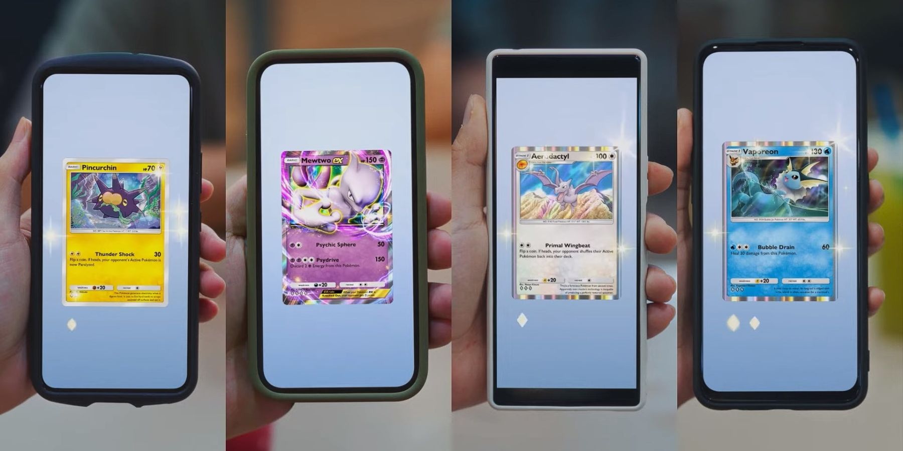 A screenshot showing players opening packs on Pokemon Trading Card Game Pocket.