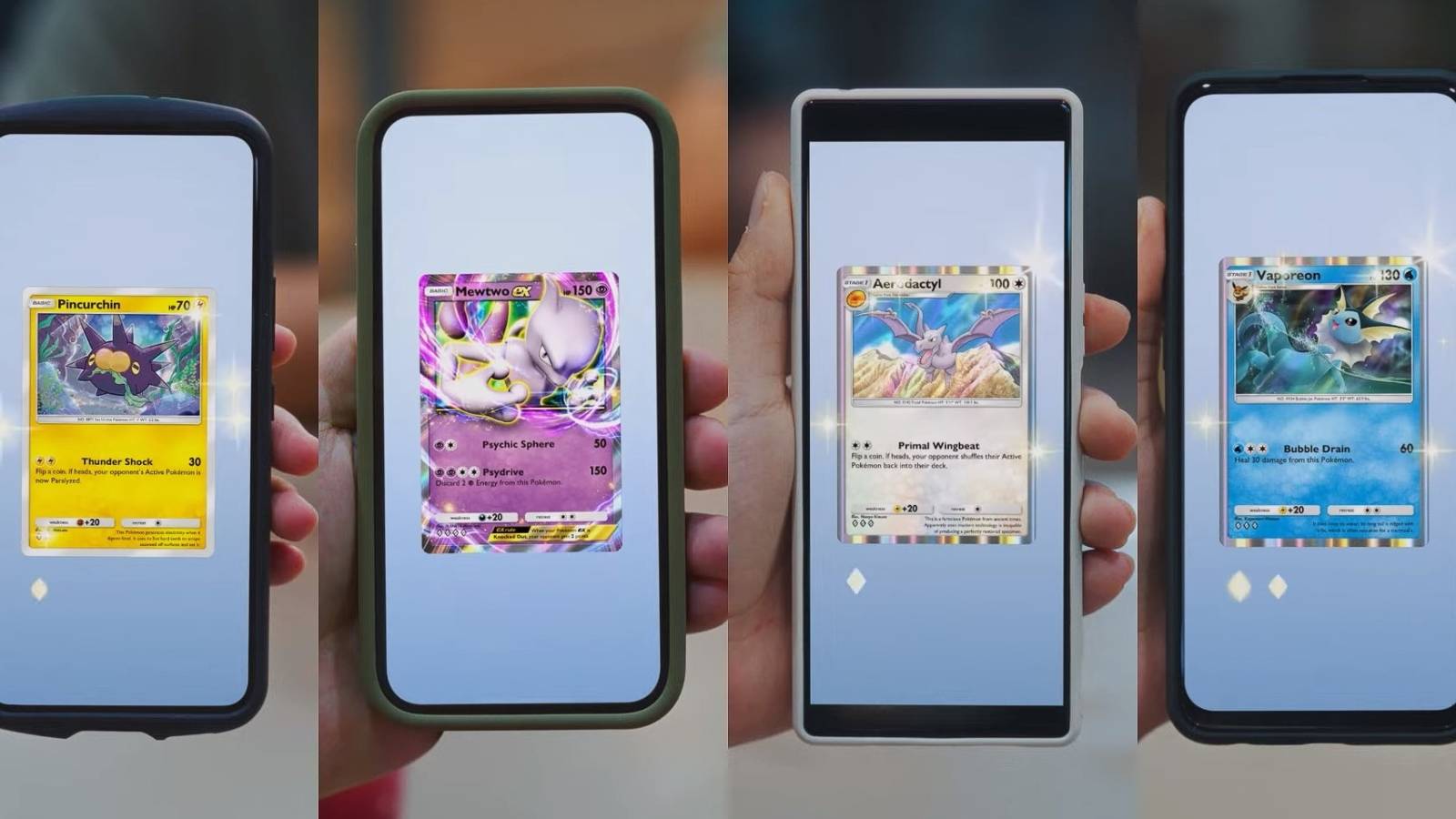 A screenshot showing players opening packs on Pokemon Trading Card Game Pocket.