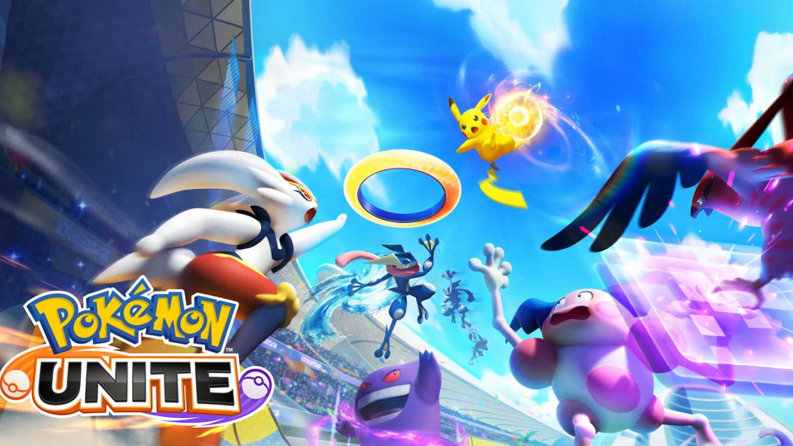 pokemon-unite-key-visual-pikachu-cinderace-mr-mime-talonflame