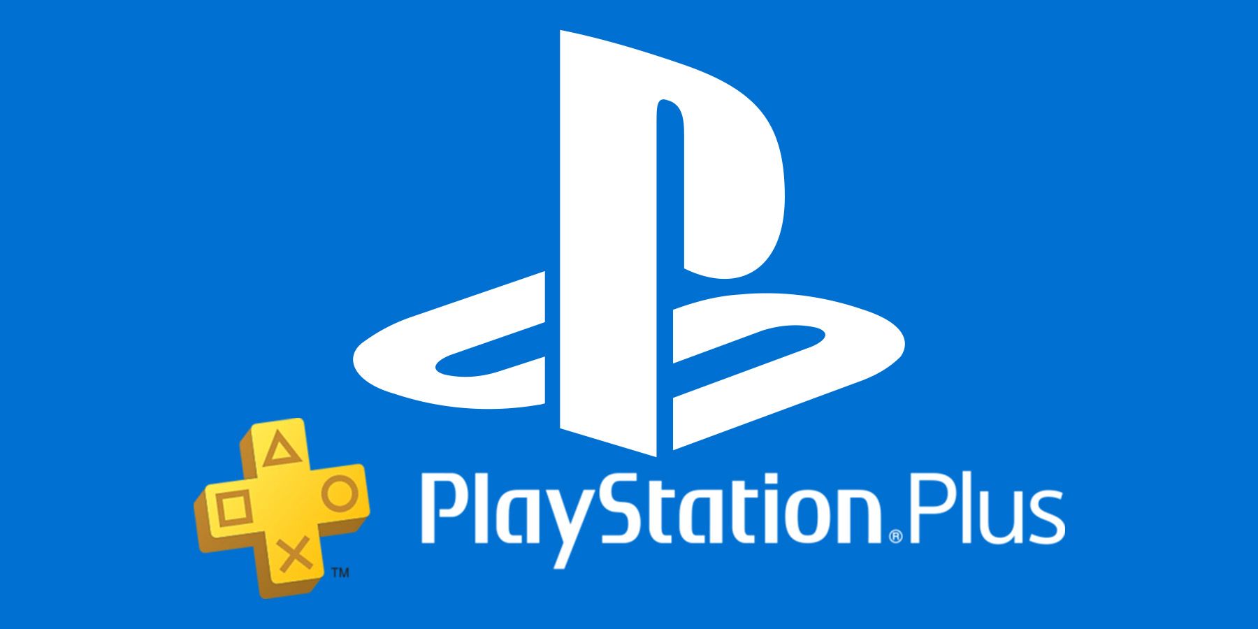 PS Plus logo below PlayStation logo submark on blue background
