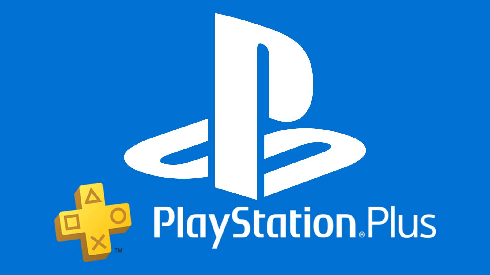 PS Plus logo below PlayStation logo submark on blue background