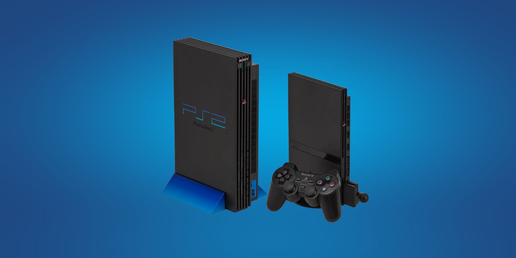 A PS2 Console in a Blue Background