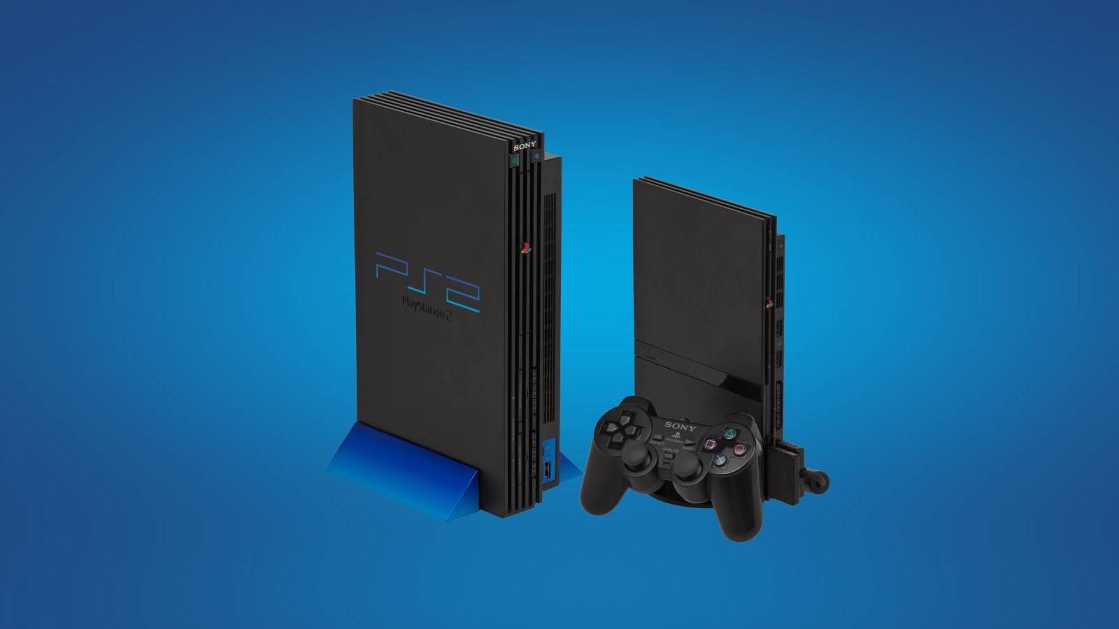 A PS2 Console in a Blue Background