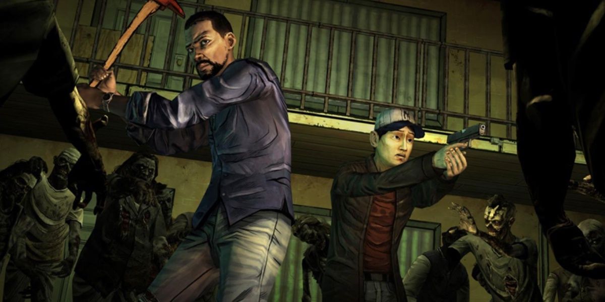lee and glen fighting zombies in the walking dead