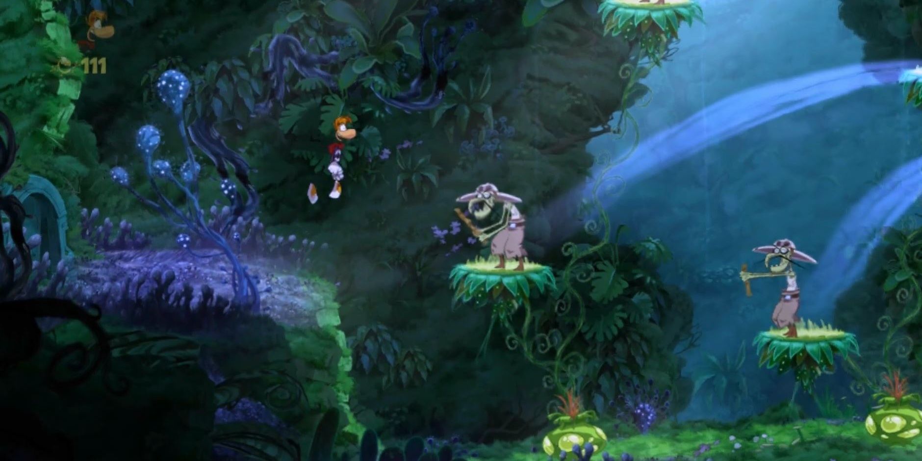 Rayman Jumping Toward Enemy In Rayman Origins