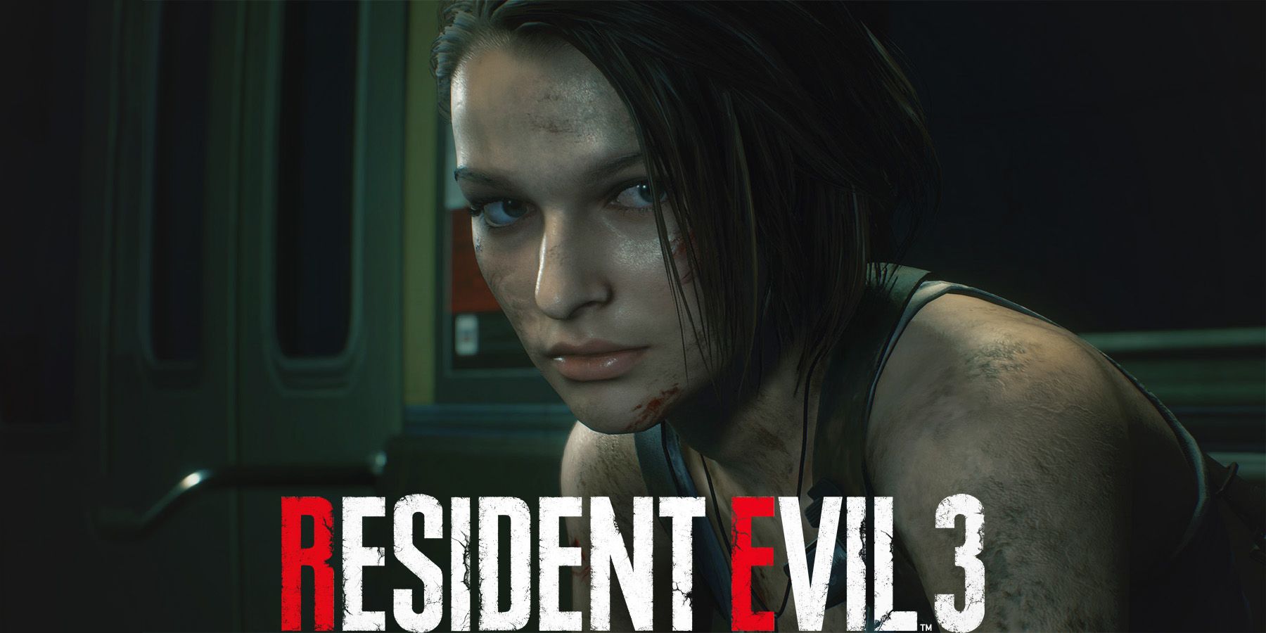 Resident Evil 3 remake Jill Valentine sitting in train close-up with game logo