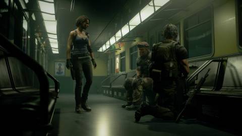 Resident Evil 3 remake Steam promo screenshot 3 Jill and Carlos in train