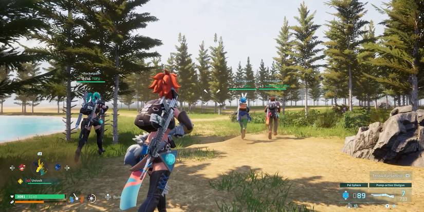 Players outdoors grass and gun