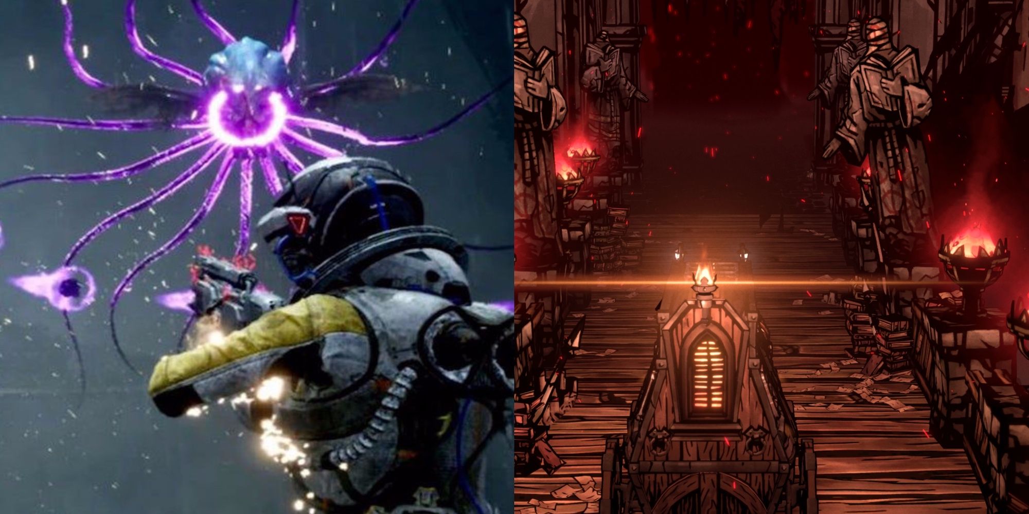 Returnal on the left, Darkest Dungeon on the right