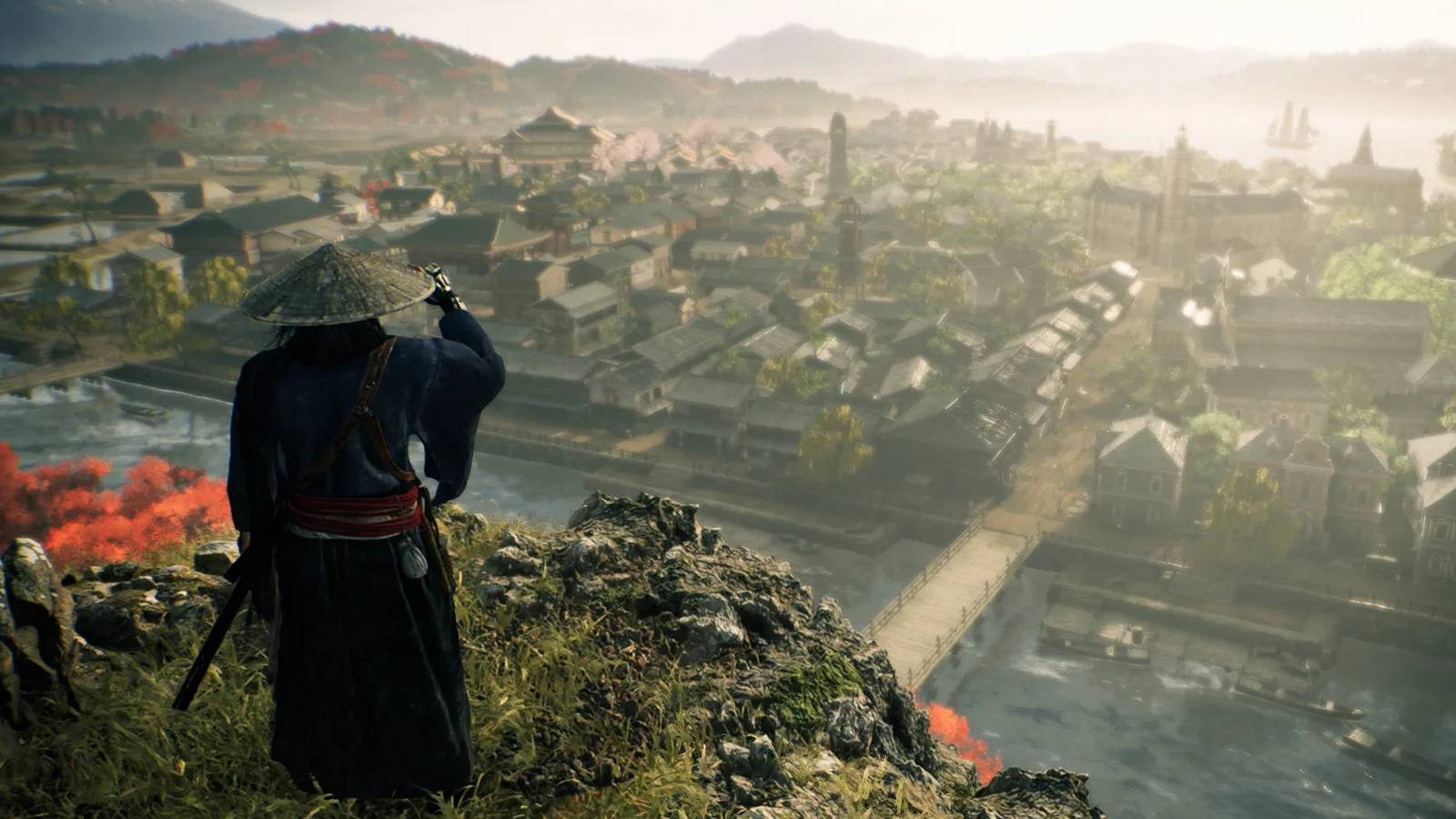 Rise of the Ronin looking out on the city