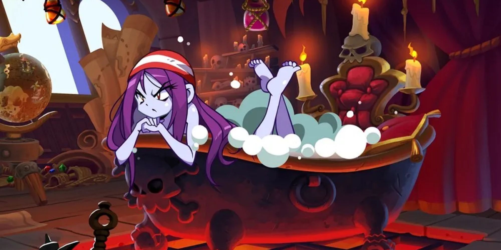 Risky Boots taking a bath in Shantae Half-Genie Hero