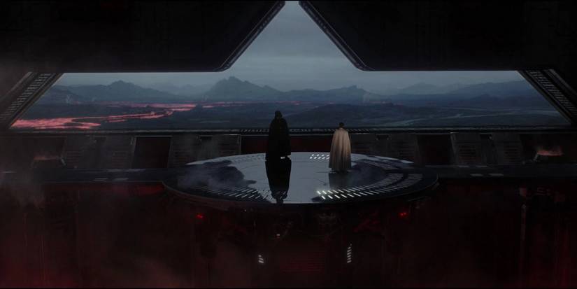 Darth Vader looks out a window of Fortress Vader