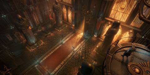 A large hallway in Warhammer 40K Rogue Trader