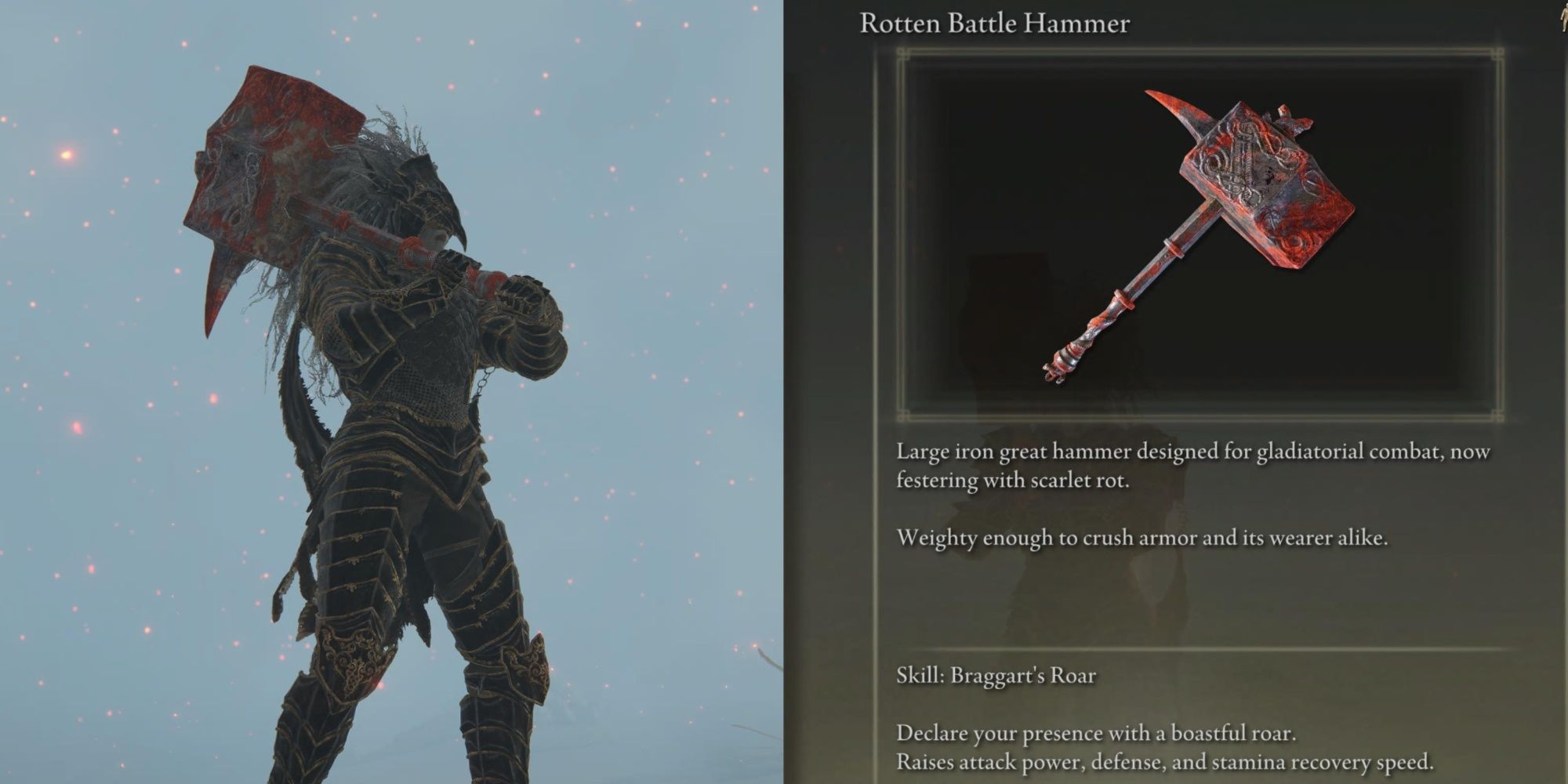 Split image showing the Rotten Battle Hammer in Elden Ring Featured Image