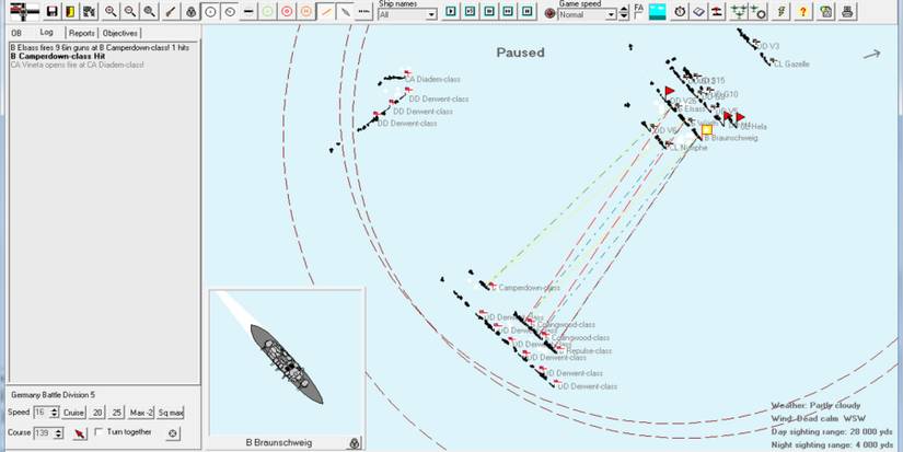 The battle screen in Rule The Waves 3