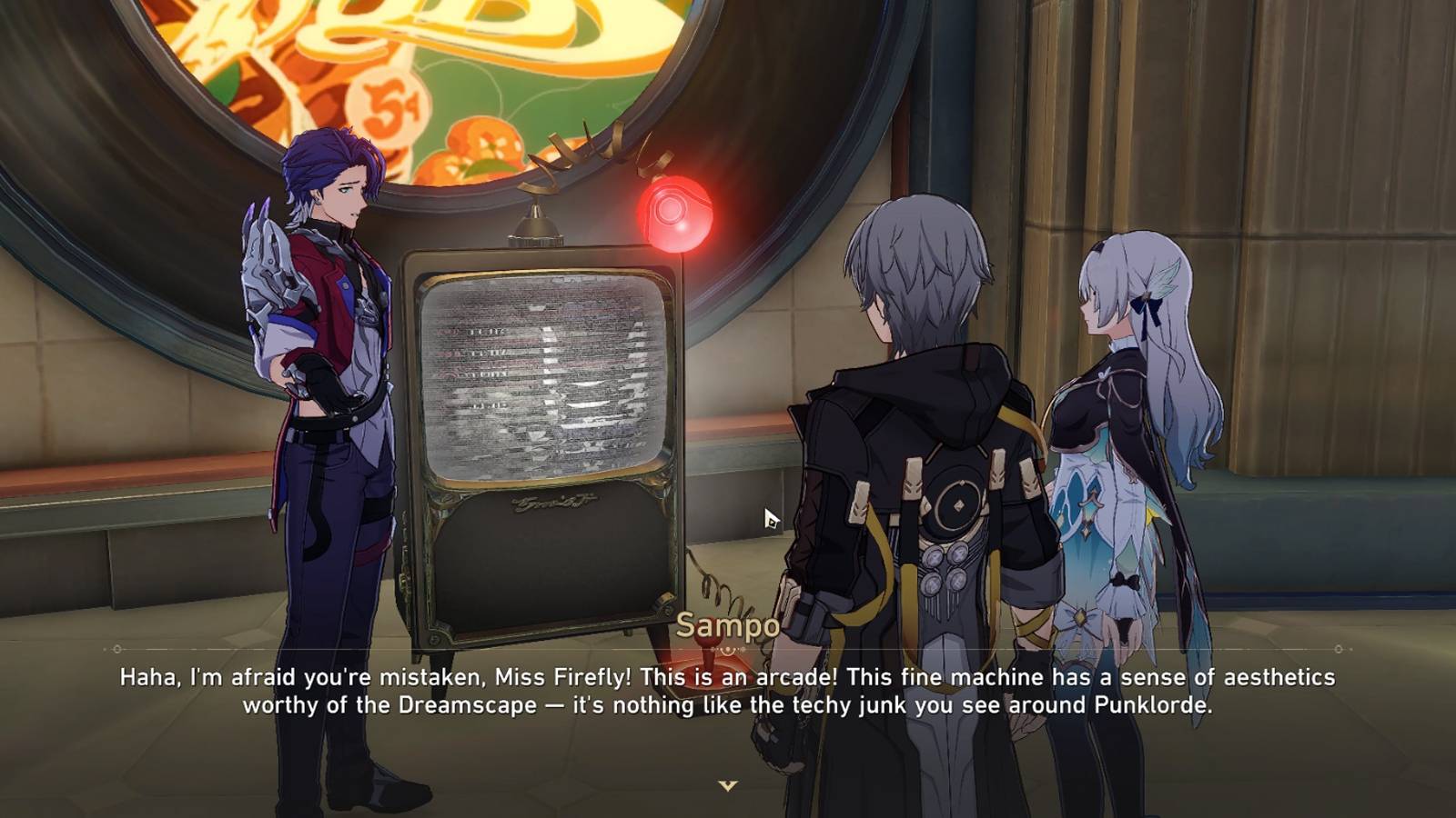 sampo convicing trailblazer to touch the tv in honkai star rail