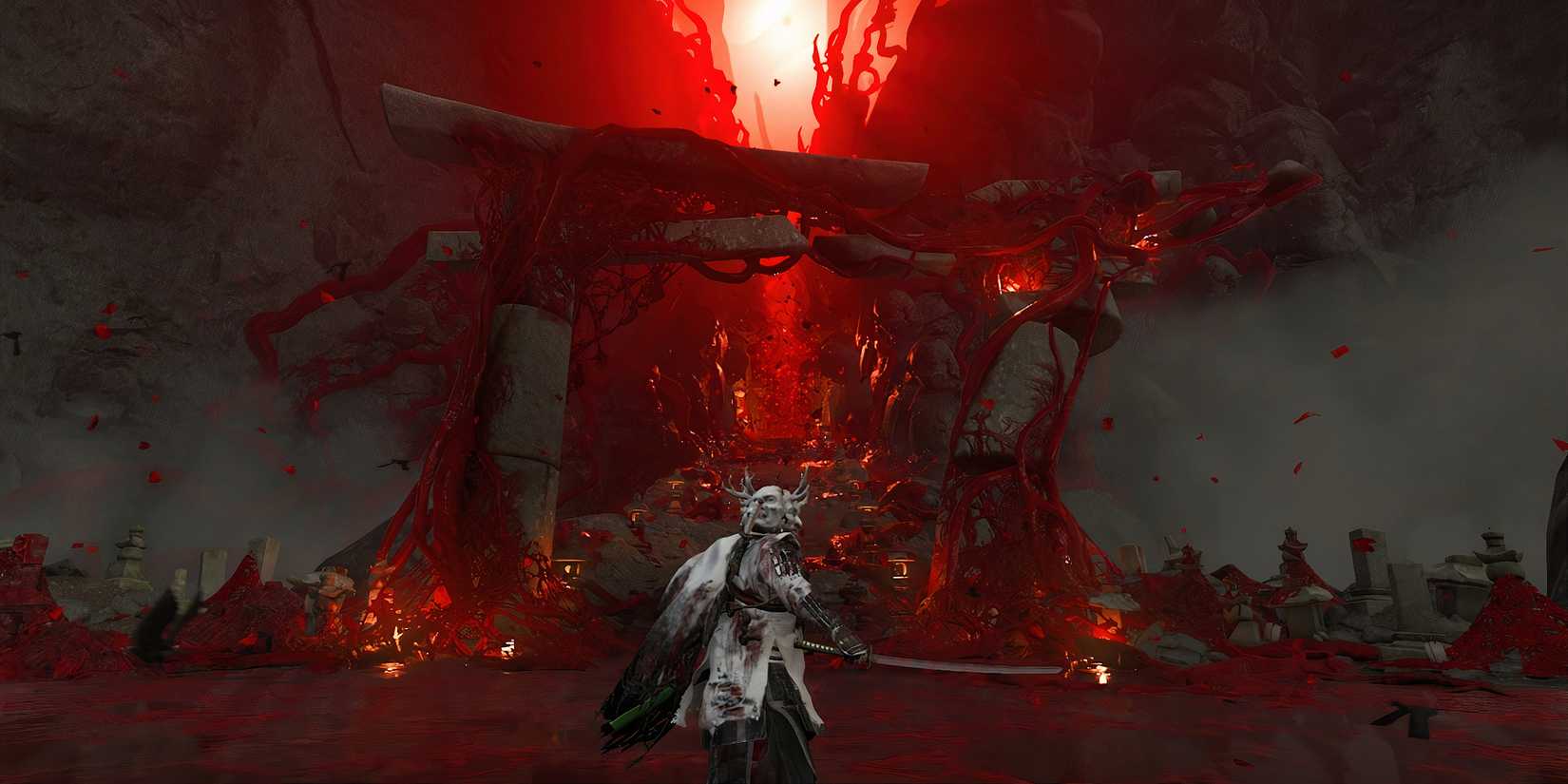 Samurai standing before a gate in Ghost of Tsushima Legends