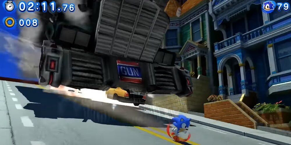 Sonic running from a GUN truck 