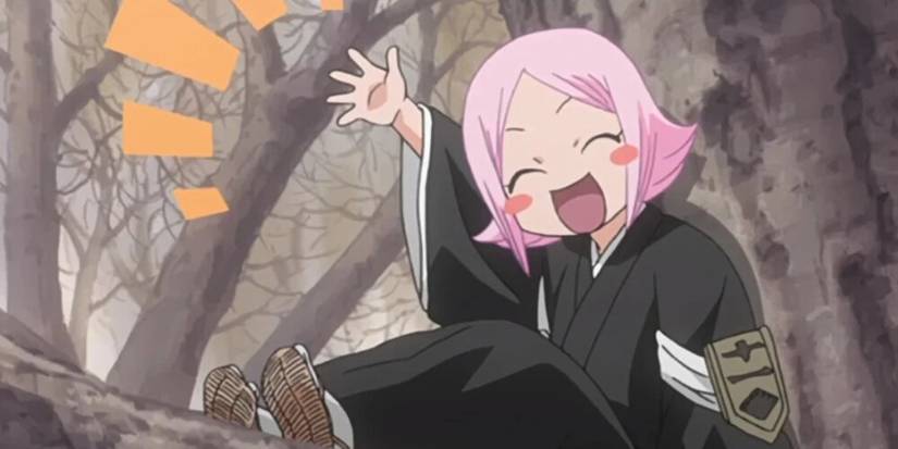 Yoruichi waving while on a tree 