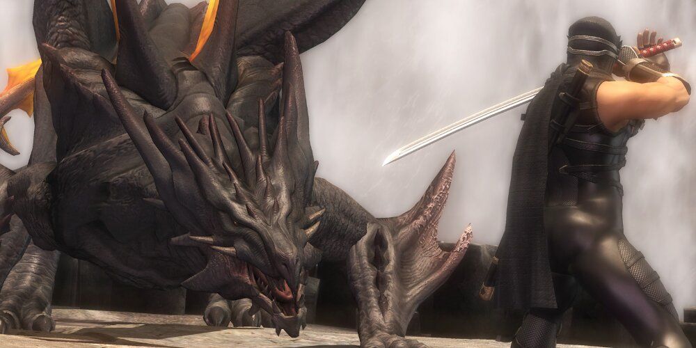 Ryu readying his sword against a dragon in Ninja Gaiden 2