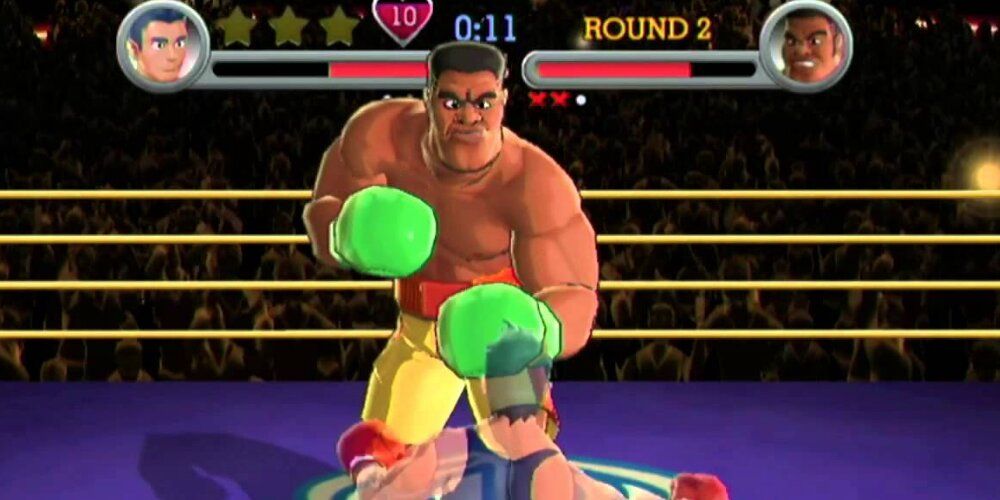 Little Mac fighting another boxer in a ring 