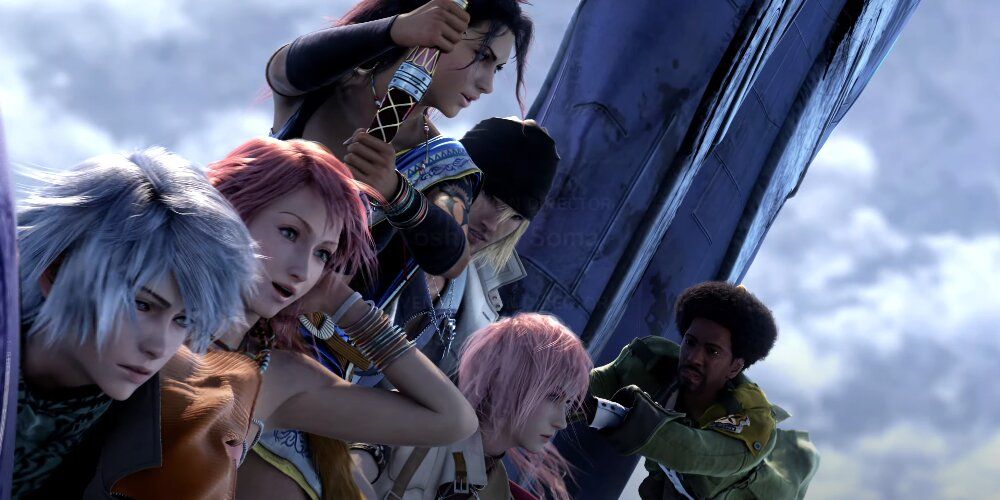 Final Fantasy 13 party members on a dragon 