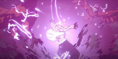 Hanami being attacked by a lightning attack 