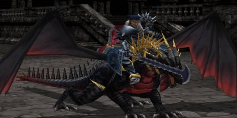 Ashford riding atop a black dragon 