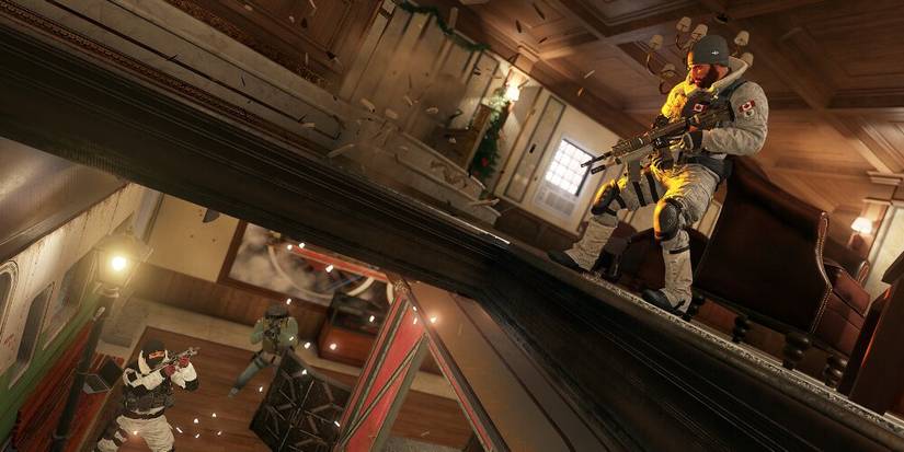 Buck shooting first through a floor 