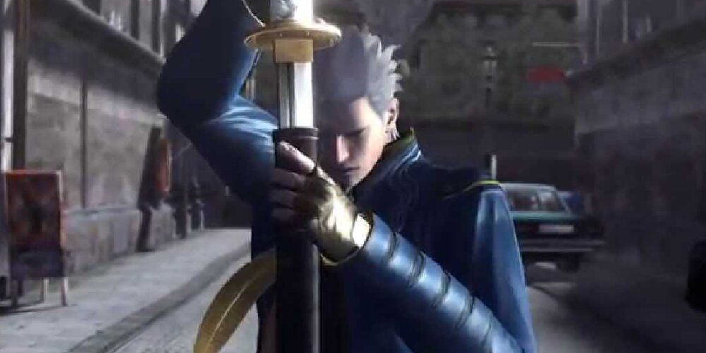 Vergil preparing his sword 