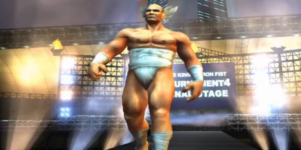 Heihachi walking out in a fundoshi 