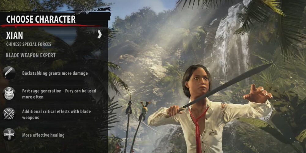 Xian Mei on the character select screen in Dead Island: Riptide