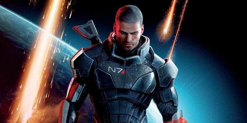 Shephard in front of meteors with a concerned look on his face 