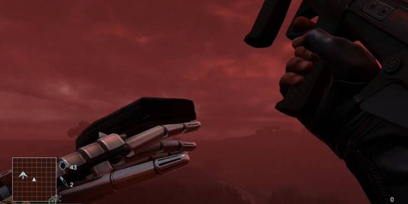 Player balancing a magazine on his hand 