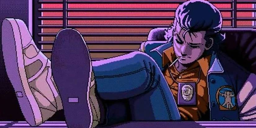 Cop with his feet on a desk and a cigarette in his mouth 