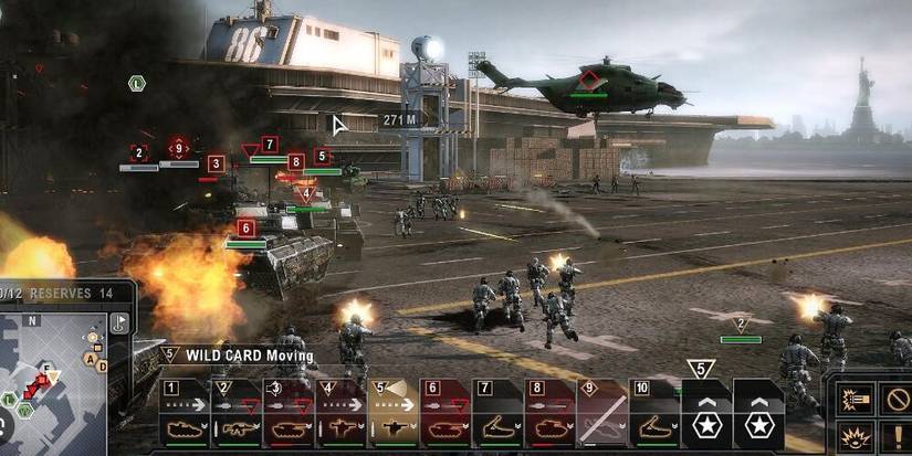 Soldier and tanks firing at one another on a helipad 