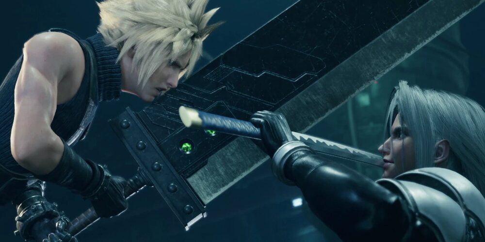 Cloud and Sephiroth clashing sword 