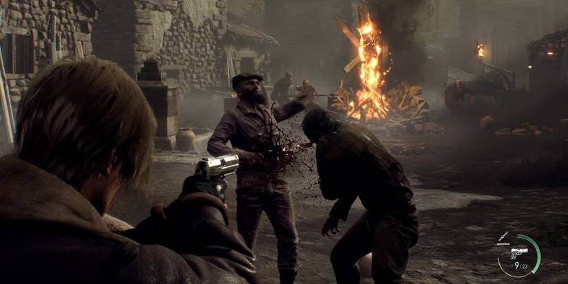 Leon shooting Ganado in a village 