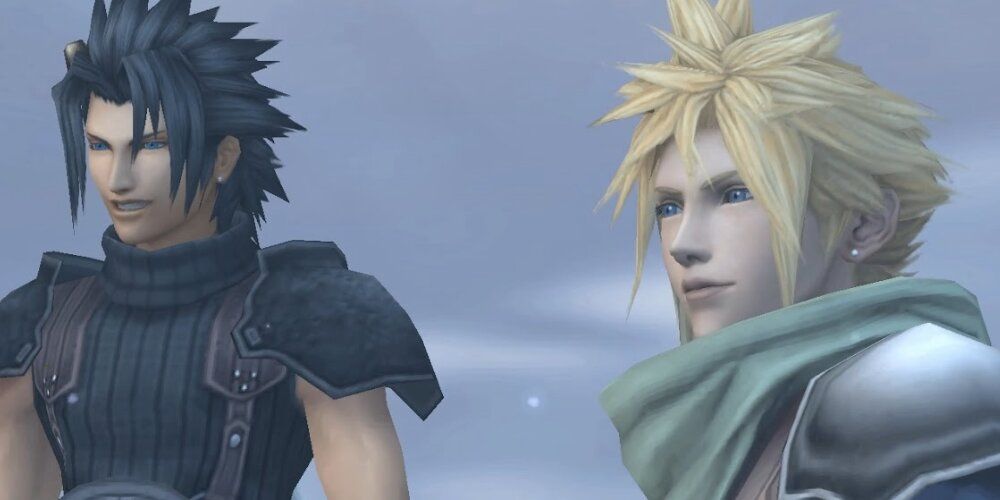 Zack and Cloud laughing together 