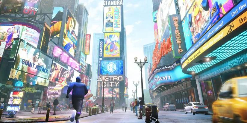 Person in a hoodie running through Metro City