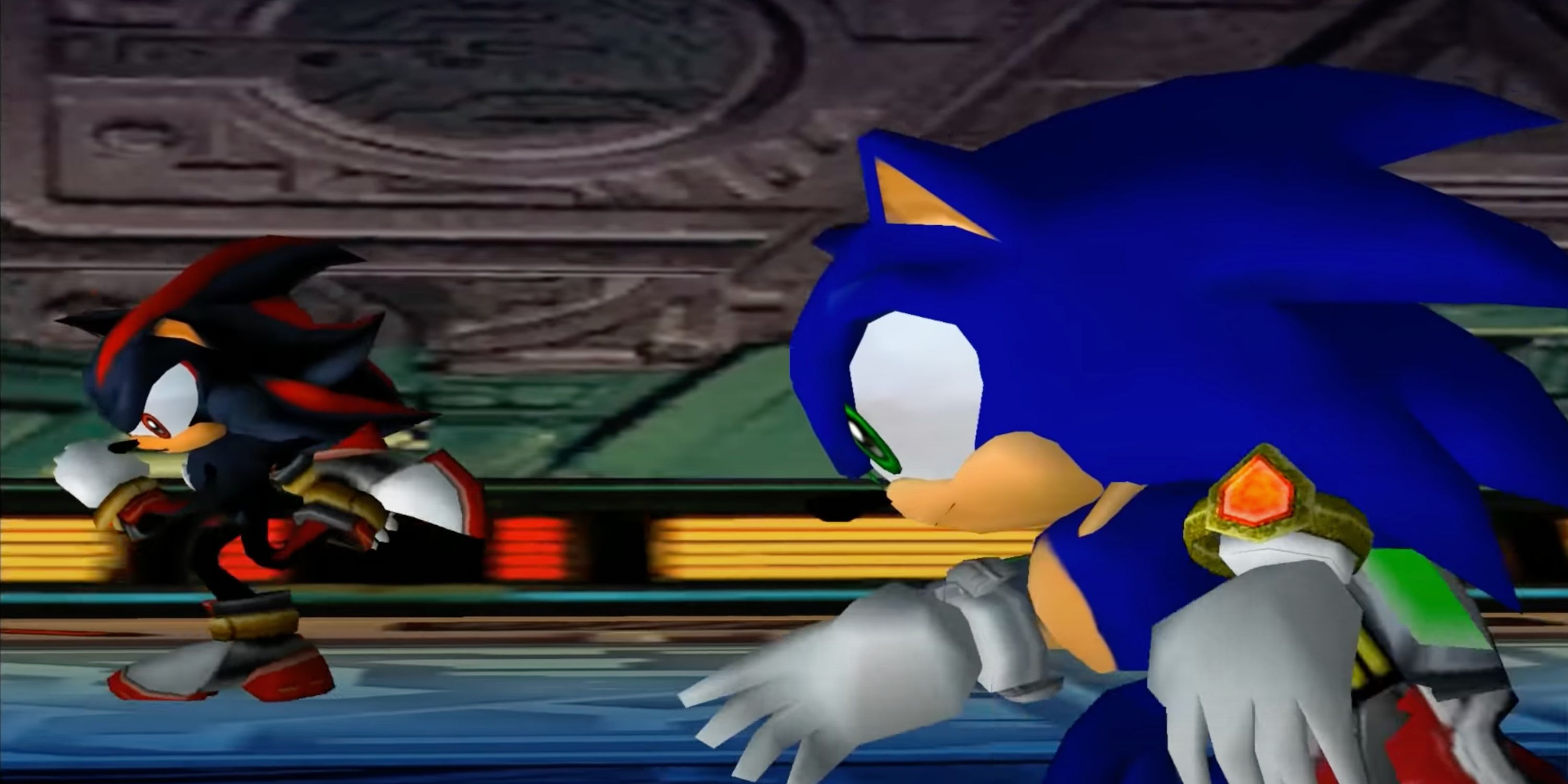 shadow and sonic sprinting through the space colony ark in sonic adventure 2