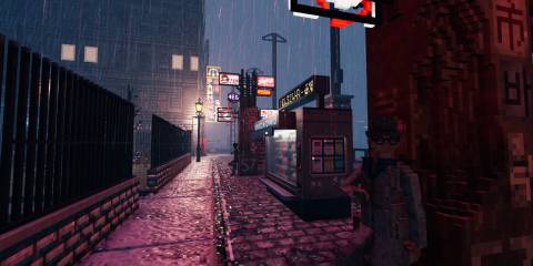 A nicely lit back alley in Shadows of Doubt