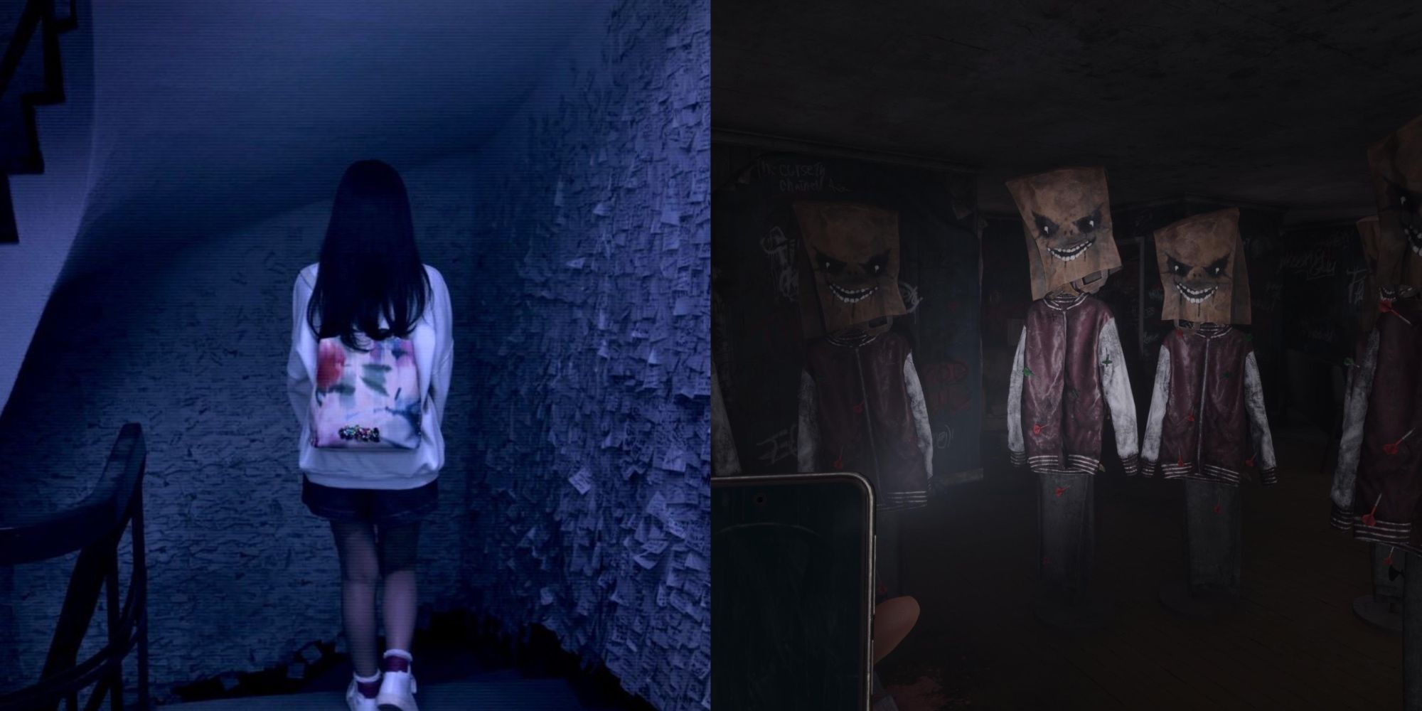 Split image showing some creepy moments in Silent Hill: The Short Message.