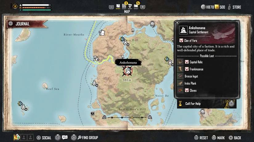 The location of settlement capital Ankohonana on the game map of Skull and Bones