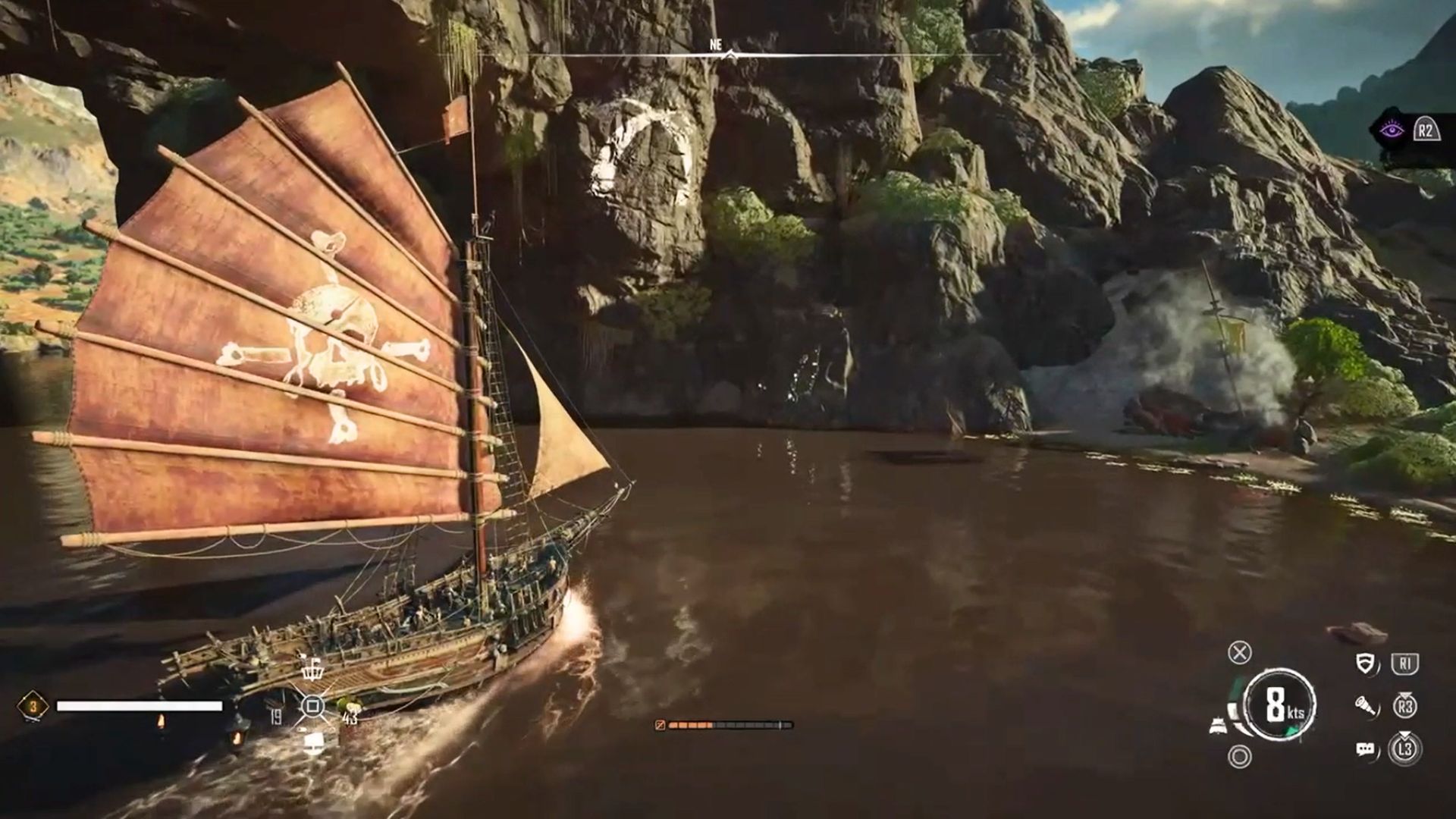 A player sailing towards a cobalt ore in Skull and Bones